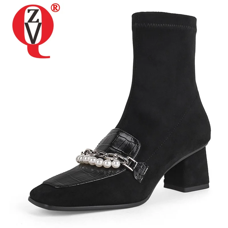 

ZVQ Women winter Good Qualtiy New Style Leisure short boots Fashion String beads and metal chain decoration Mature soft