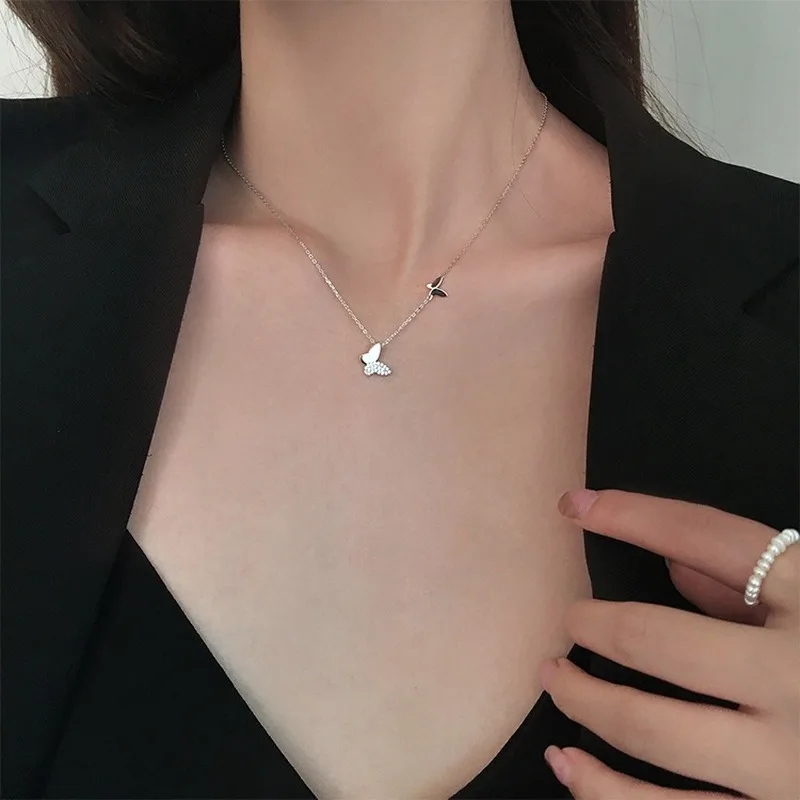 

925 Sterling Silver Necklace For Women Crystal Zircon Butterfly Clavicle Chains Minimalist Choker Collares Wedding Jewelry