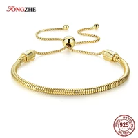 tongzhe original gold 100 925 sterling silver bracelets with beads diy bangles men women fine jewelry snake chain