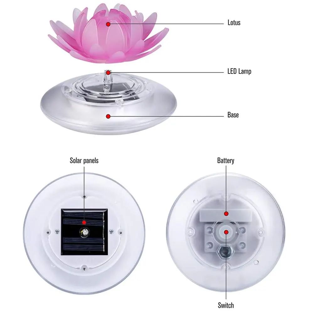 

Pool Floating Lamp Artificial Floating Water Lily Lamp Waterproof color changing Lotus Solar Lights For Pool Pond Garden Decor
