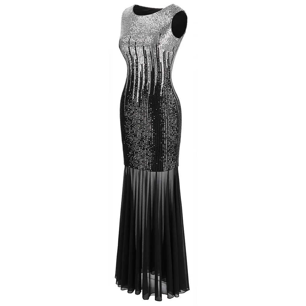 Женское Веч. Платье с блест. Angel-fashions серебристое длинное вечернее платье