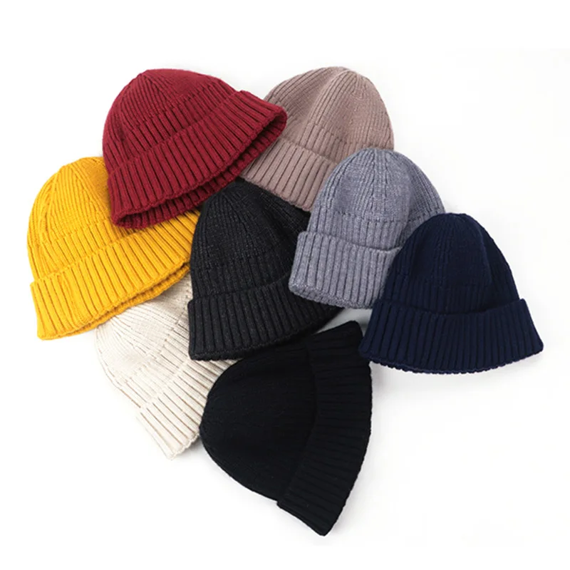 Мужская/женская зимняя теплая вязаная шапка одноцветная Кепка с дыней Зимний