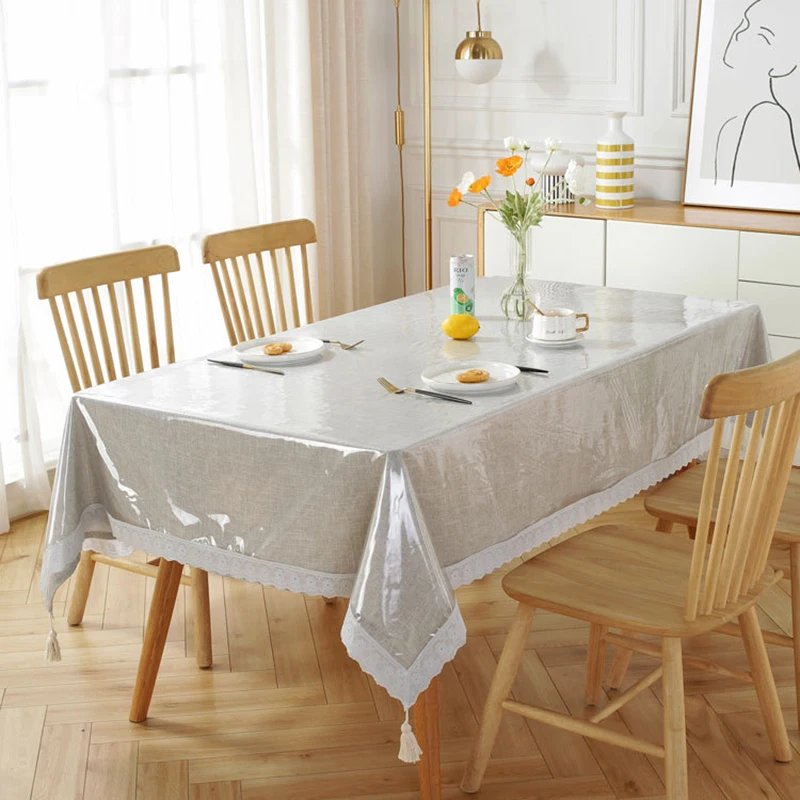Lace Clear Tablecloth Transparency PVC Table Cloth Vinyl Waterproof Oilproof Kitchen Dining Cover for Rectangular | Дом и сад