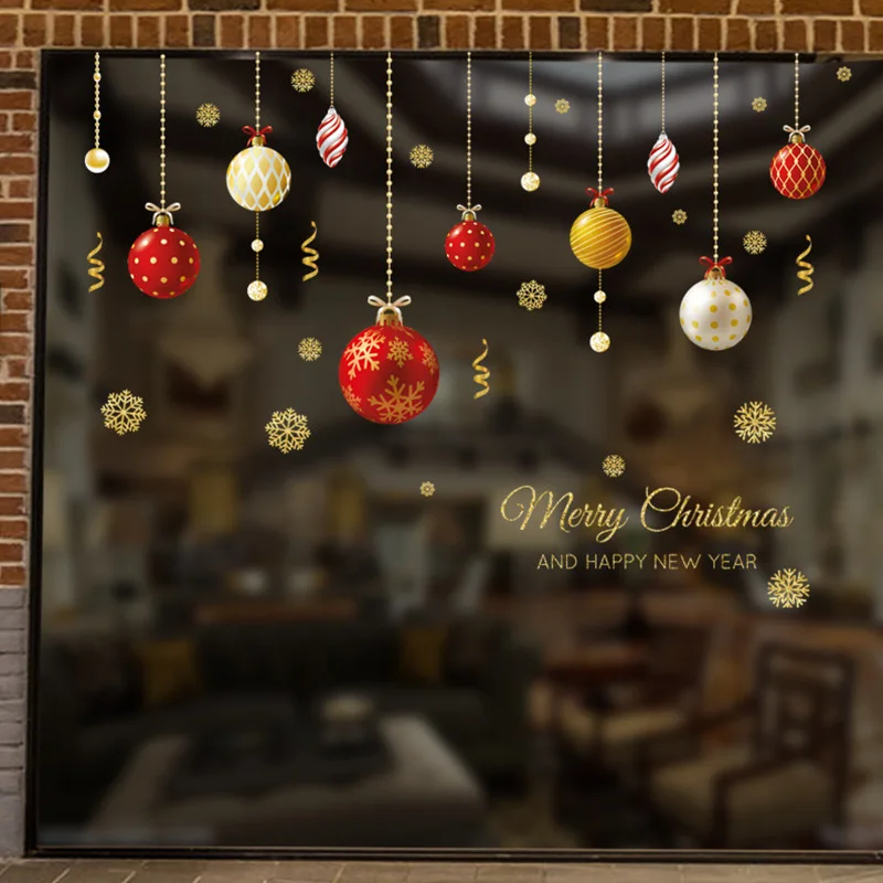 

Christmas Wall Stickers Golden Ball Christmas Ornaments Merry Christmas Window Stickers Happy New Year 2022 Navidad Xmas Gifts