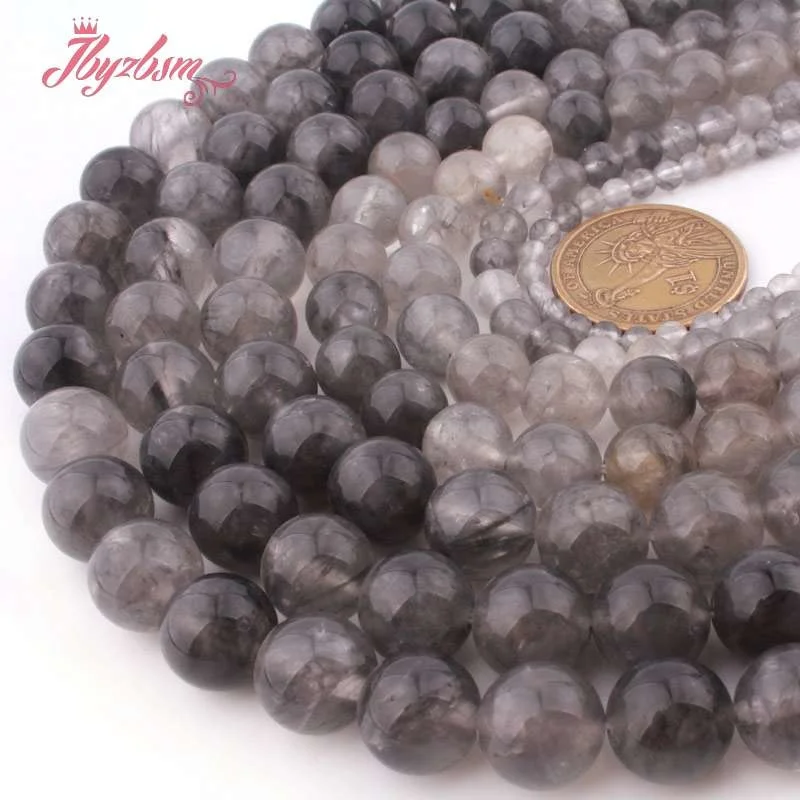4 6 8 10 12mm Round Smooth Cloudy Quartz Crystal Natural Stone Beads or DIY Necklace Bracelets Jewelry Making 15&quot Free Shipping |