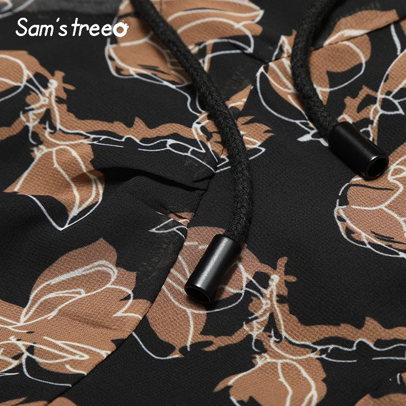 Samstree/женские платья из двух частей с цветочным принтом в стиле пэчворк, осенняя мода, новое женское праздничное платье из хлопка с капюшоном