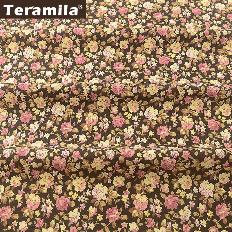 Черная 100% хлопчатобумажная Поплиновая ткань Teramila с цветочным принтом высокого