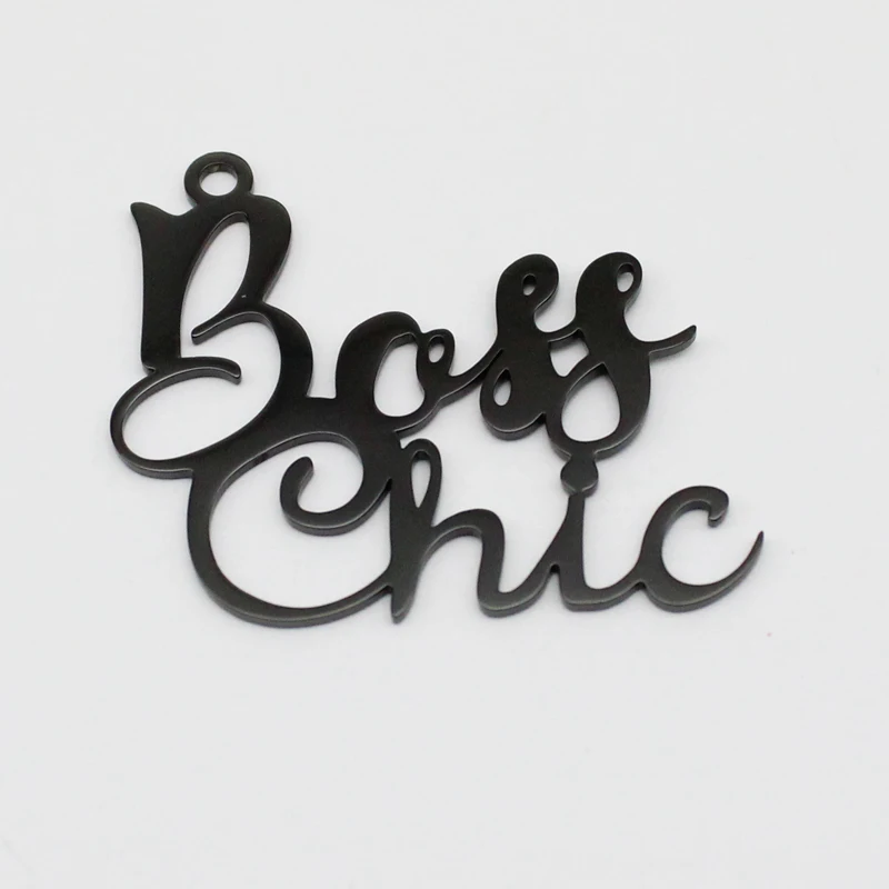Script Words Charm Boss Chic Charms Stainless Steel  Pendant  High Polish Mirror Surface Pendant
