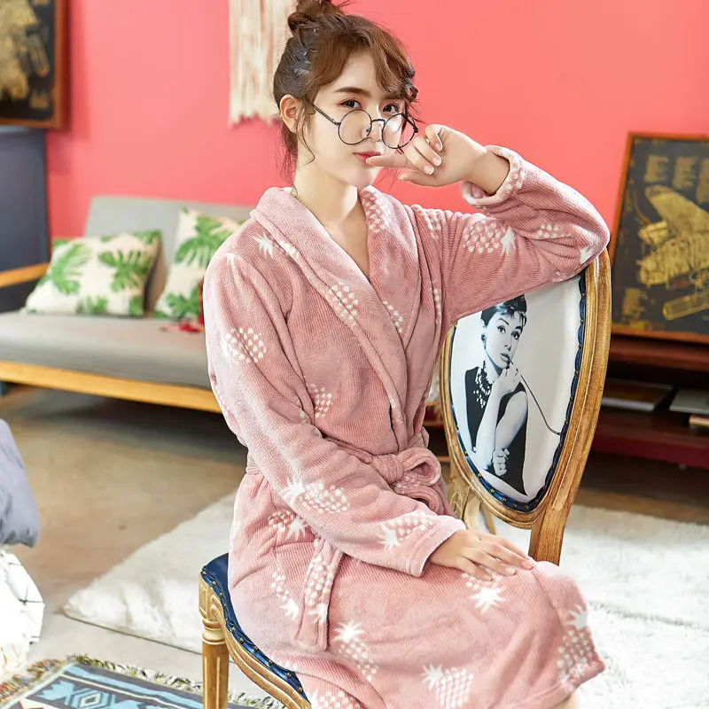 Кимоно женское флисовое с длинным рукавом утепленное Фланелевое принтом |