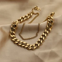 double layer gold plated stainless steel chain bracelet jewelry for women cuban chain bracelet charm bracelets stainless steel