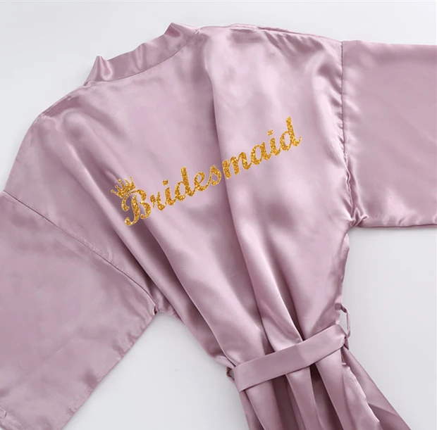 1 robe Великолепный халат mauve, комплект из 3 предметов, халат для подружки невесты, атласные женские блестящие тапочки с золотыми буквами, свадебные халаты для невесты - Цвет: 1 robe