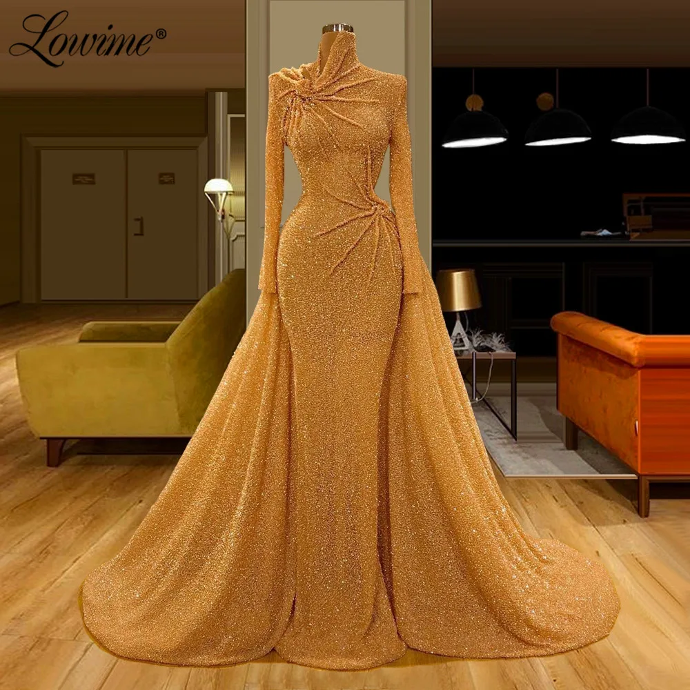 

Gold Saudi Arabic Women Formal Dress Beading Mermaid Party Dresses Evening Gowns 2020 New Vestidos De Fiesta De Noche Prom Dress