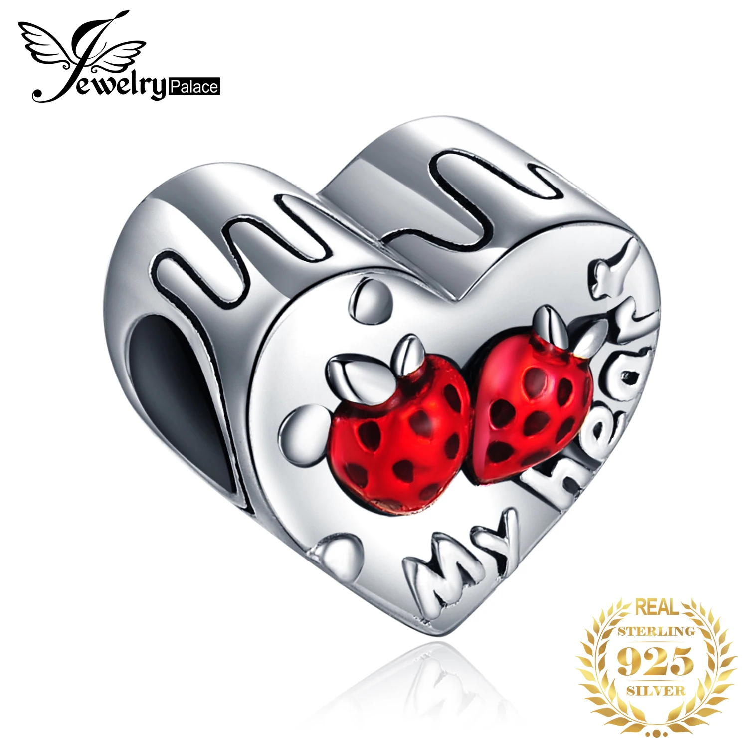 JewelryPalace 925 пробы серебро Красная Эмаль клубника мое сердце Шарм бисера Fit Браслет