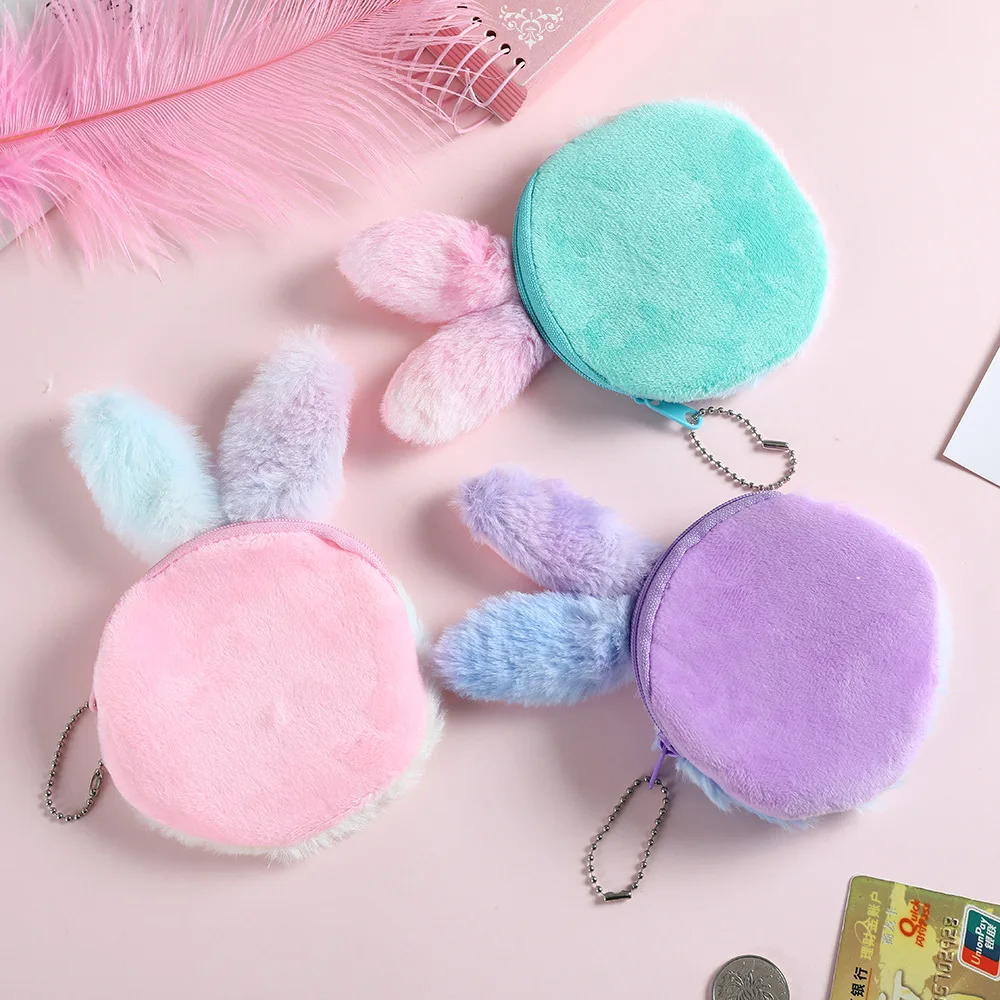M375 милый плюшевый Кошелек для монет мультяшный кролик красочный круглый карман