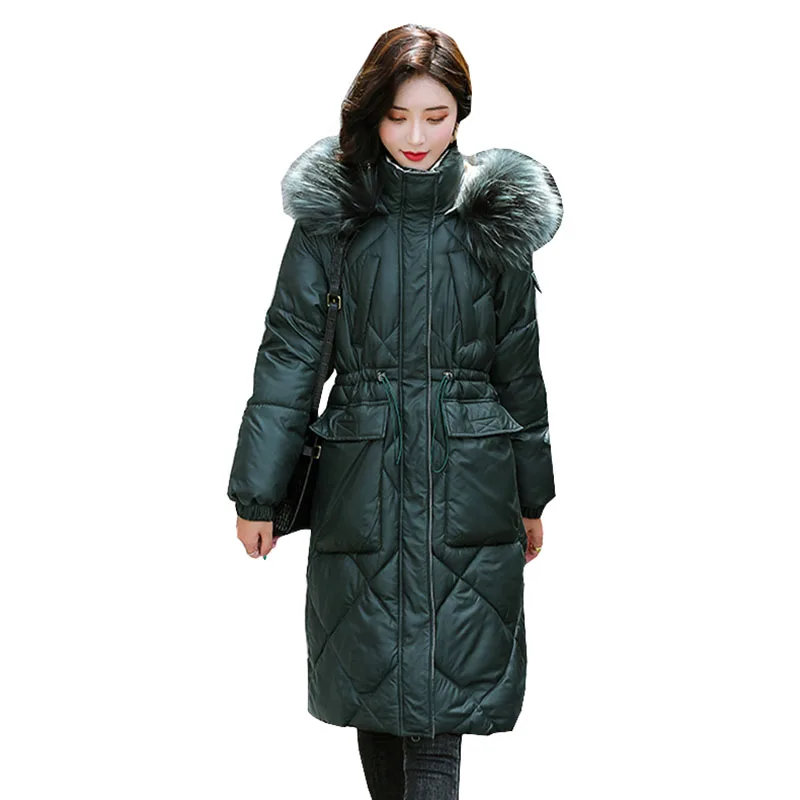 

Элегантные женские зимние пальто с капюшоном, меховой воротник, пальто, толстая теплая куртка на белом утином пуху, женская модная тонкая модель, приблизительно