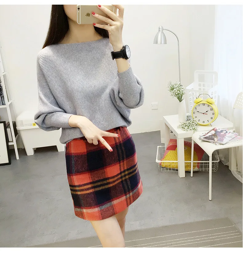 

Autumn And Winter New Women sweaters Bats Shirt Slash Neck Short Paragraph Plus size Female Knit pullovers