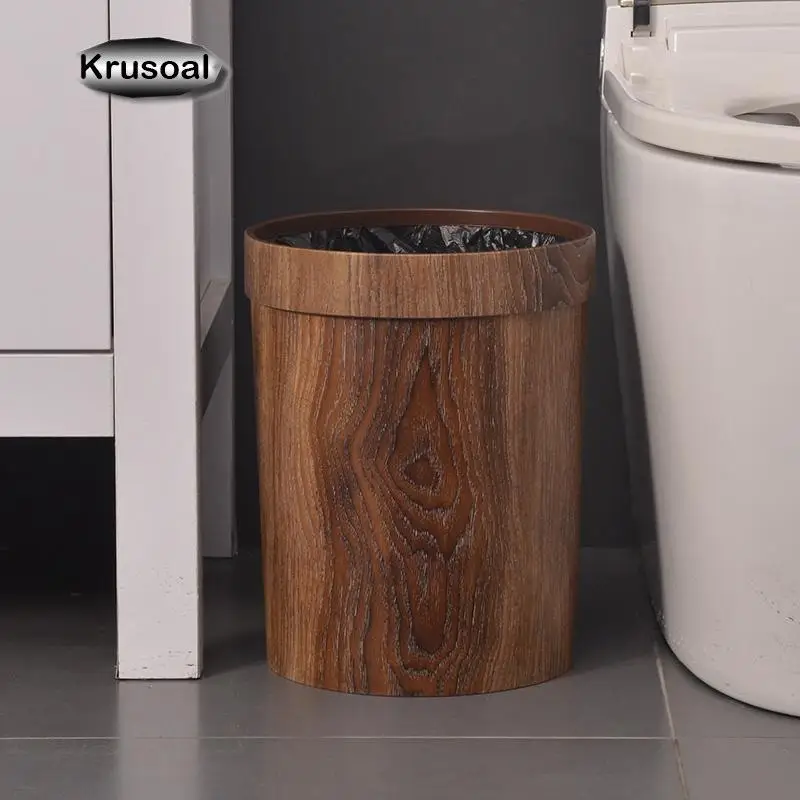 

Retro Wood Grain Trash Can Home Office Garbage Bin Toilet Garbage Can Kitchen Waste Bins Plastic Storage Bucket Bathroom Supplie