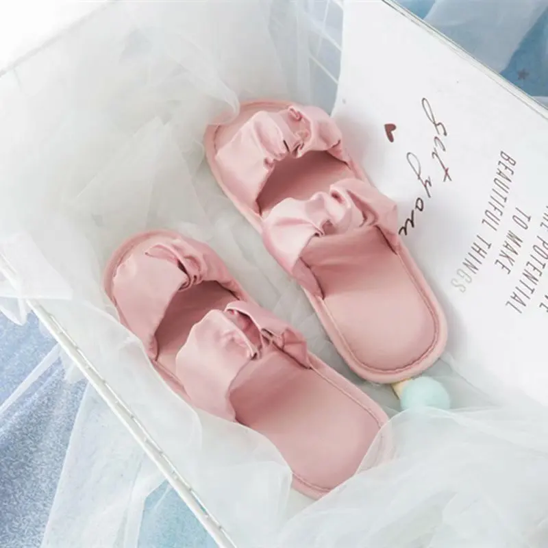 Модные женские шлепанцы корейские и Сатиновые босоножки с бантом нескользящая