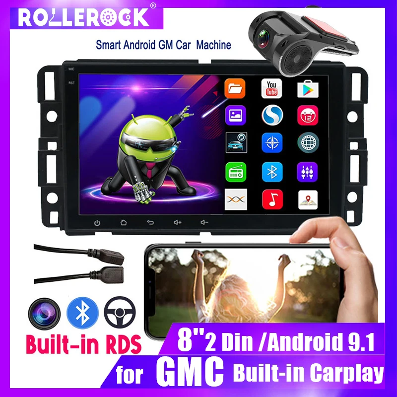 Автомобильный радиоприемник 8 дюймов 2 Din Android 10 встроенный Carplay плеер Bluetooth 4.0 GPS RDS