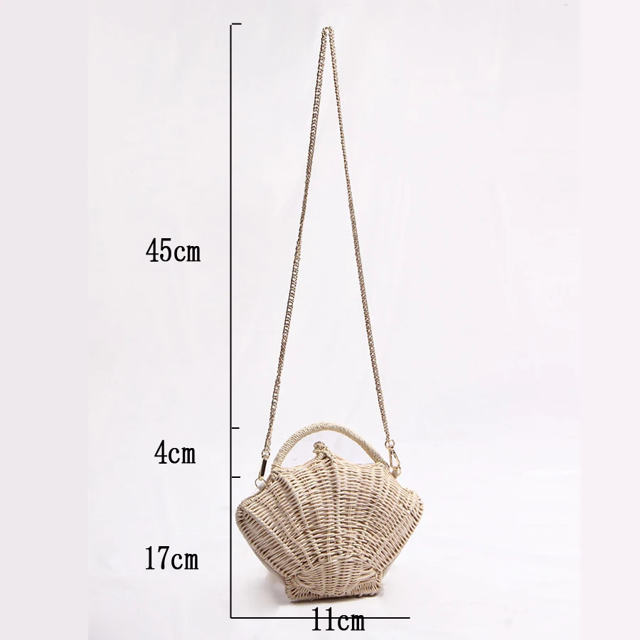 

Fashion Rattan Shell Bag Women Handmade Straw Shoulder Bags Casual Ladies Summer Crossbody Bags Vacation Chain Beach Bag 2021
