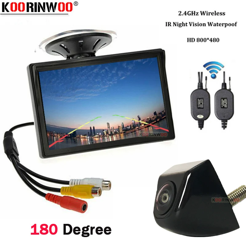 

Беспроводная парковочная система Koorinwoo, 5-дюймовый HD монитор, всасывающая лучший монитор, 180 широкоугольный металлический корпус, универсал...