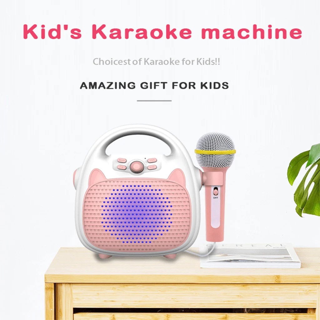 

Детская караоке-машина, поющие игрушки, микрофон, игрушка для помещений и улицы, портативный розовый