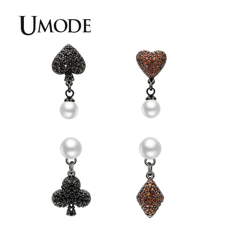 UMODE, новинка, Кристальные белые серьги с искусственным жемчугом, покерный дизайн, висячие серьги для женщин, модное белое золото, CZ Циркон, ювелирное изделие, AUE0569