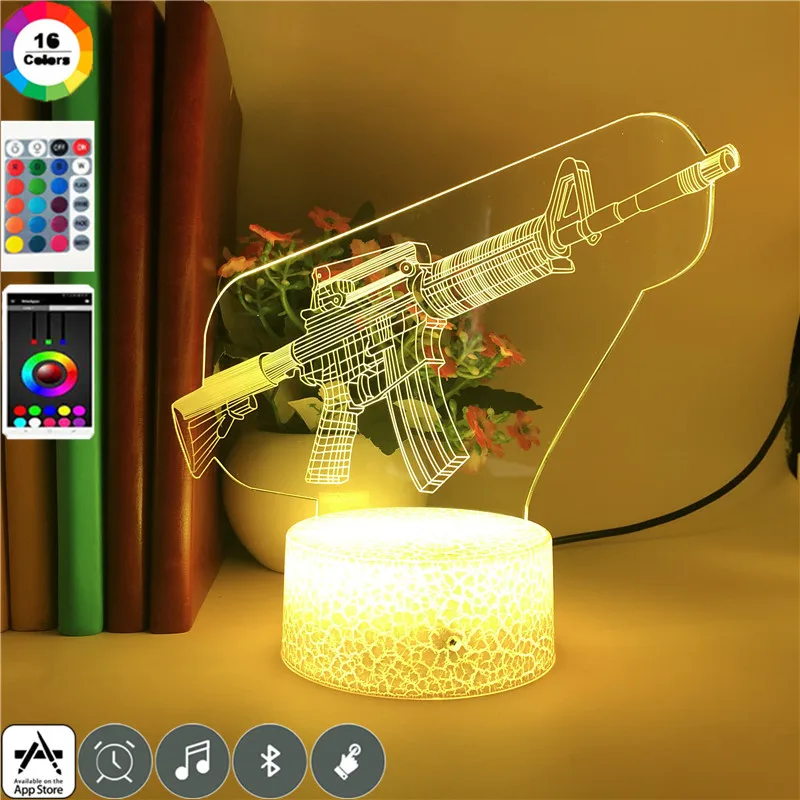 

M16 Rifle GARAGE KIT Cool Collect 3d Led Night Light for Children Birthday Holiday Gifts Event Prize 7 Colors Lamp App Control