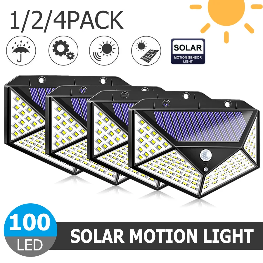 Светодиодный солнечный светильник с датчиком движения 100