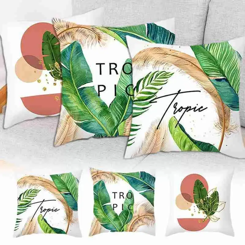 

2021 New Summer Green Plants Pillowcase Bedroom Living Sofa Fashion Modern Car 45*45cm Home Cushion Cover Room Decorative T X3T5
