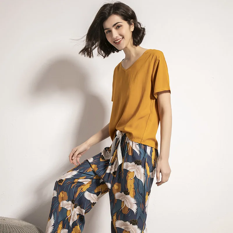 Женский пижамный комплект из 2 предметов мягкий Свободный Топ с коротким рукавом