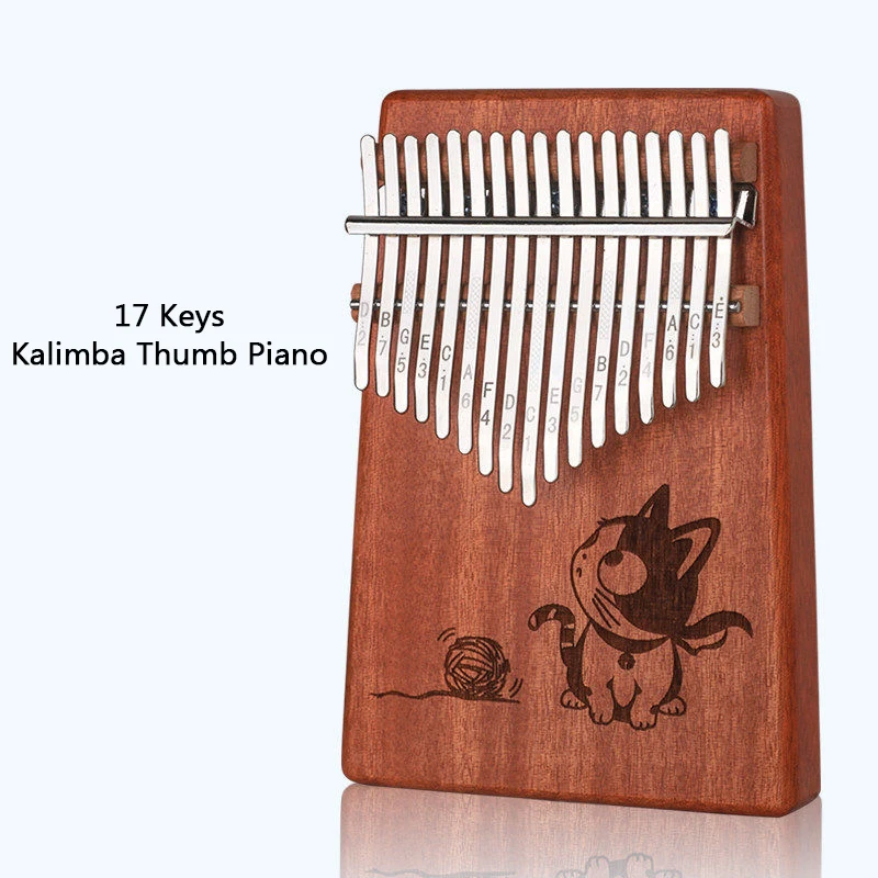Kalimba 17 клавишный рояль из красного дерева с животным узором Детские Музыкальные