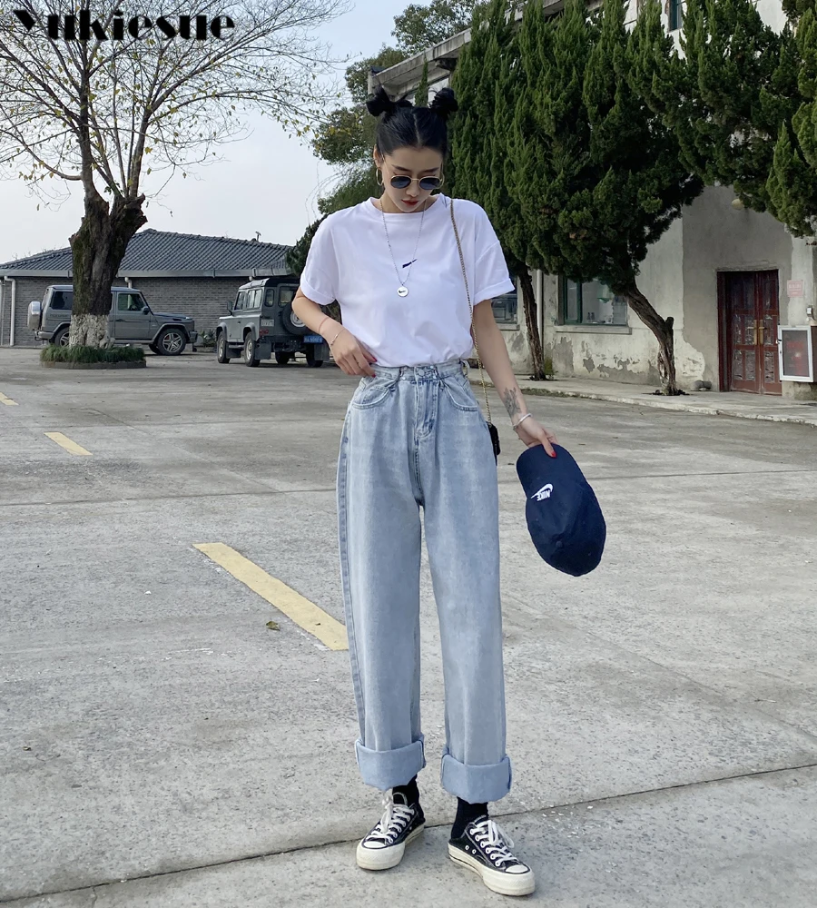 streetwear high waist women's fashion jeans woman girls women wide leg pants trousers female jean femme denim bagge mom | Женская