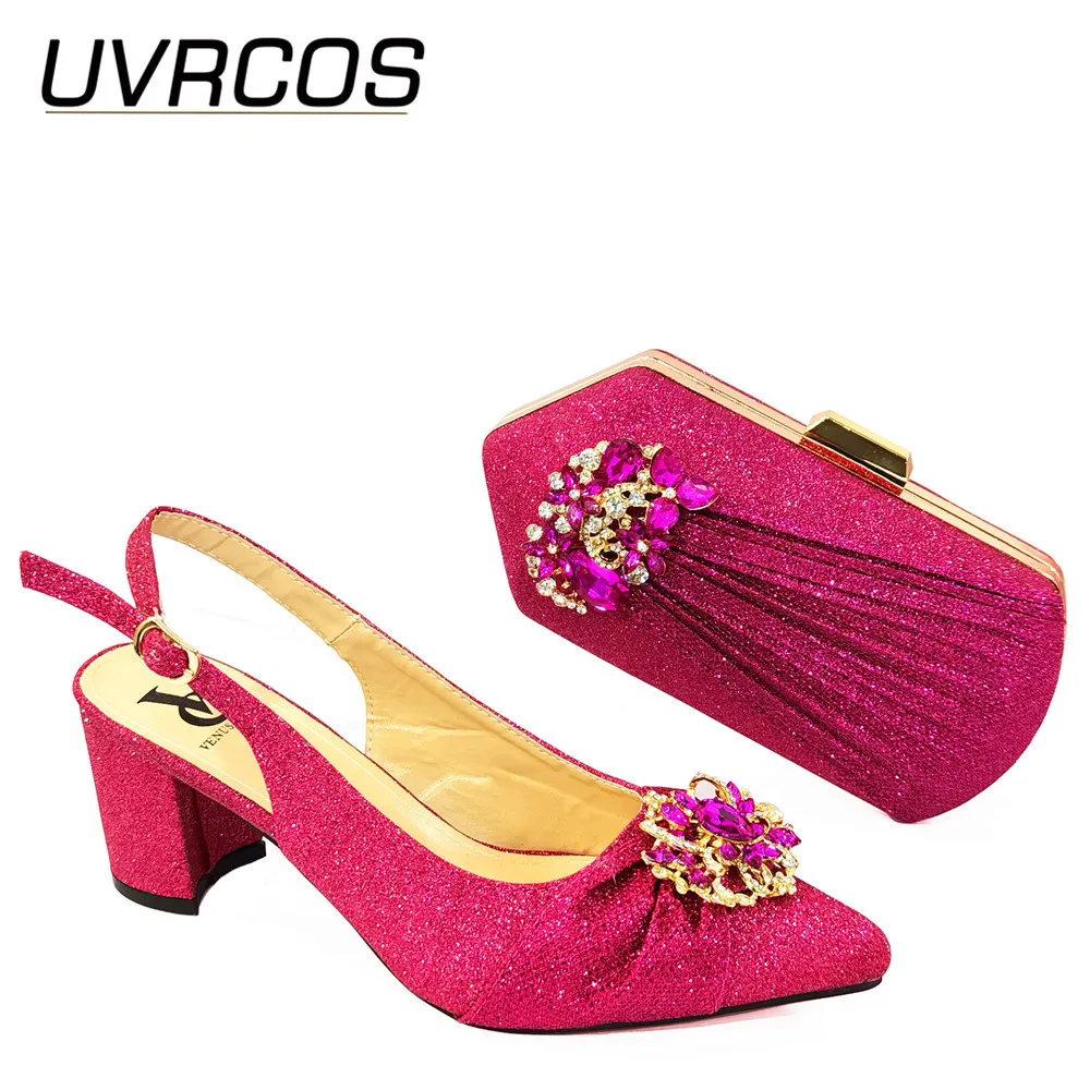 

Fuchsia Color Italian Design Shoes with Matching Bags African Women Shoes and Bag Set Nigerian Women Wedding Shoes and Bag Sets