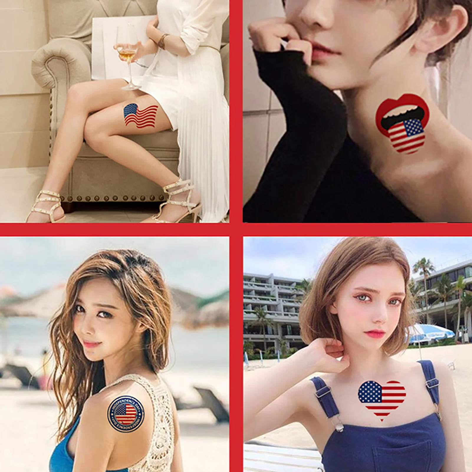 

20pcs Face Body Non-toxic Waterproof Face Sticker Patriotic Tattoo Set American Flags Eagles Hats Hearts Maps Stars Stickers