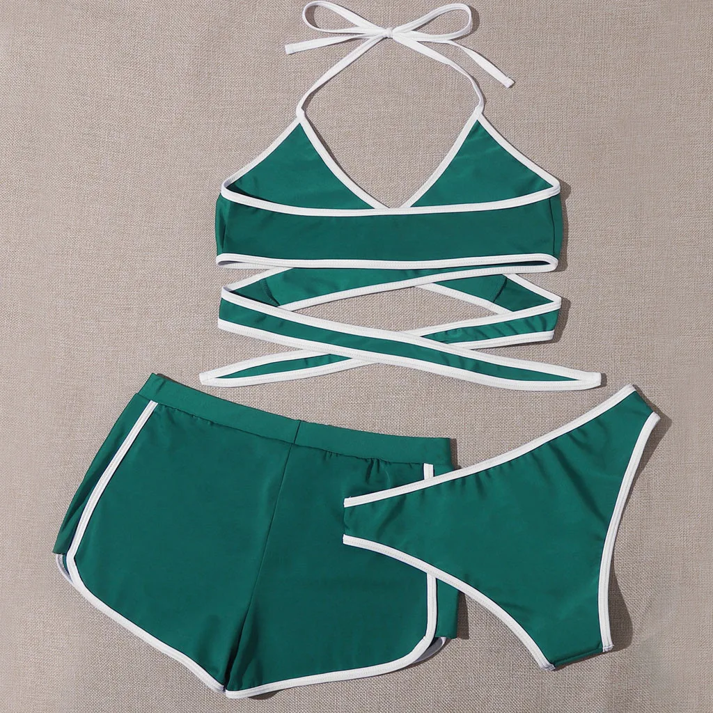 Комплект из трех предметов пляжный купальник летняя женская мода с короткими