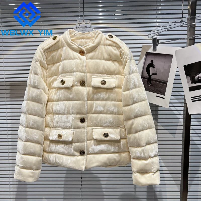 

Short Parkas Women Single Breasted Fashion Velvet Down Jackets Female Thick Warm Loose Cotton Coat Ladies Elegant Winter Jacket