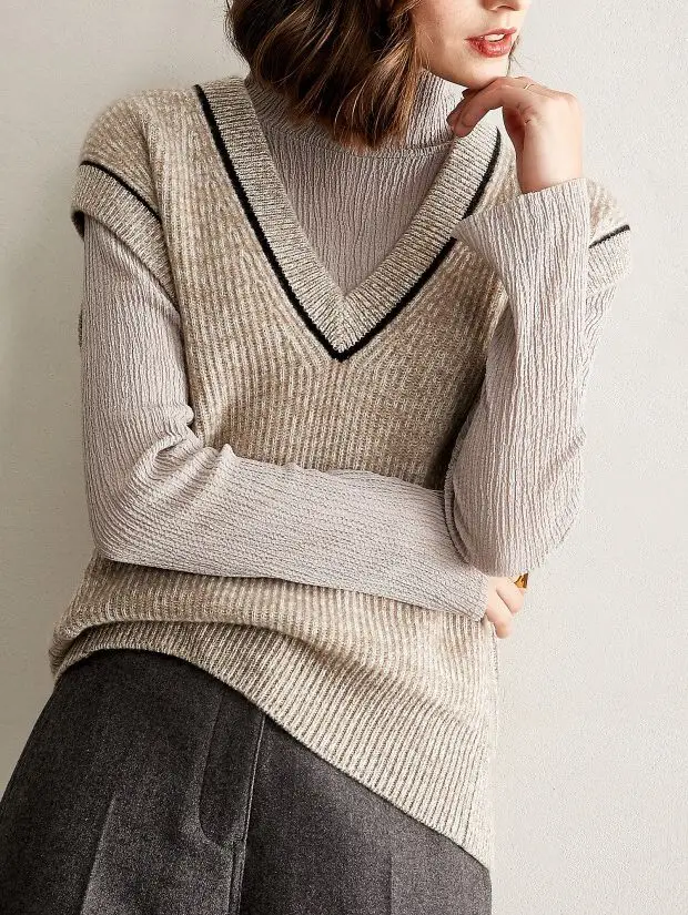 

knitted jacket sleeveless sweater Hot new productser Regular section High-end women's cashmere vest V-neck hedging loose female