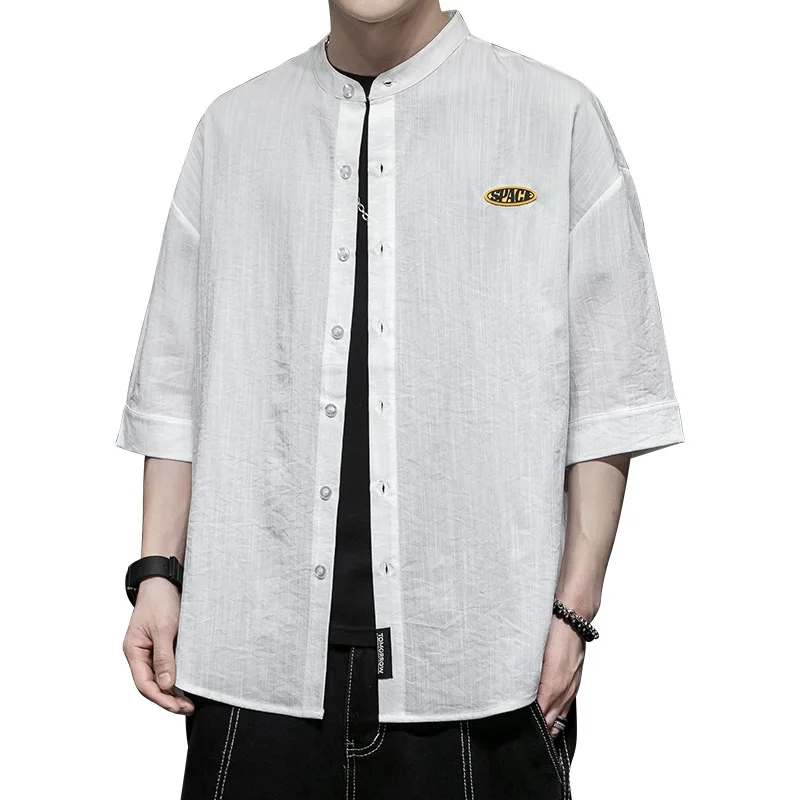 

2021 summer new style shirt men's Korean style fashion drop top short sleeve thin ice silk shirt coat