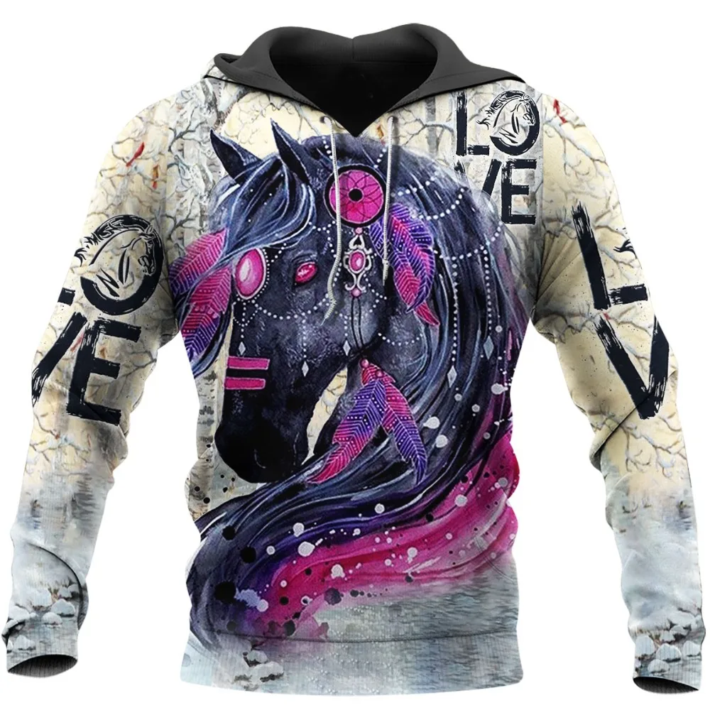 Новинка 2020 модные толстовки с капюшоном изображением животных лошадей индийских