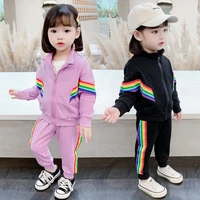 rainbow spring autumn children clothes baby girls coat pants kids teenagers tracksuit sport suits outwear high quality