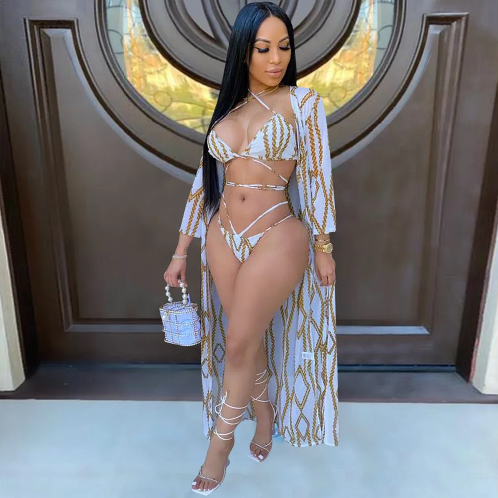 Комплект бикини женский из 3 предметов Модный пикантный купальник на бретелях