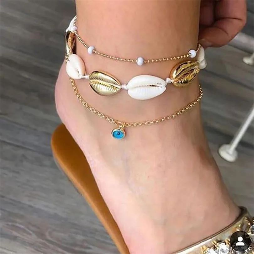 Браслеты на лодыжку женские анклеты из натуральной ракушки сандалии с синими