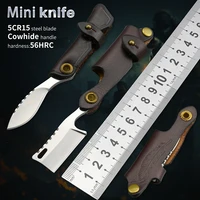 mini key chain knives edc folding blade pocket knife self defence tool survival hunting tactical military knifes cowhide handle