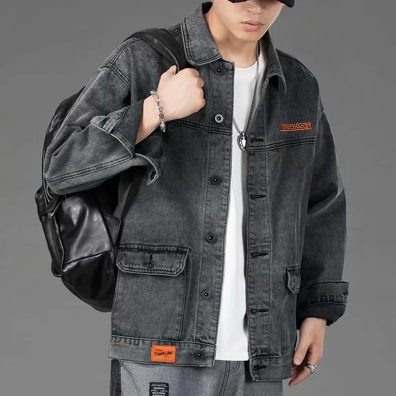 Men Denim Jacket Streetwear Hip Hop Men's Jean Jackets Male Casual Loose Outerwear Korean Version Loose Overalls Coat S-4XL