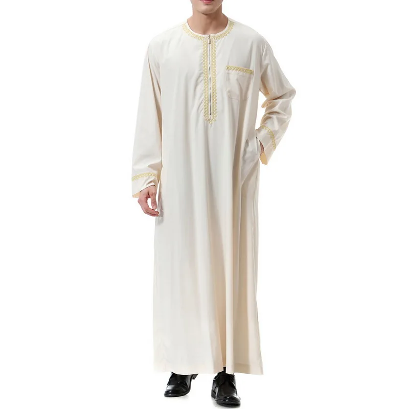 BEIGE Новое поступление, солидное мужское мусульманское Макси-платье Saudi thebe, мусульманское платье abaya jilbaba, Дубай, для любого случая, осеннее платье jubba thebe - Цвет: BEIGE