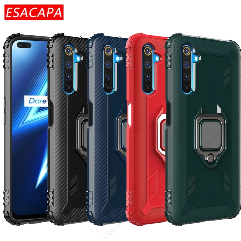 shockproof carbon fiber soft phone case for oppo realme 7 pro 5i 6i tpu ring stand holder case for realme x3 superzoom x2 pro xt free global shipping