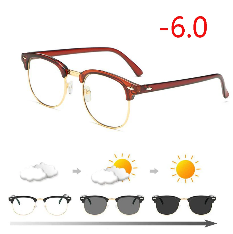 Myopia 600 Антибликовыми свойствами светильник фотохромные готовой близорукость очки светочувствительная Хамелеон анти-блики изменения Цвет линзы очки с диоптриями - Цвет оправы: Myopia 600