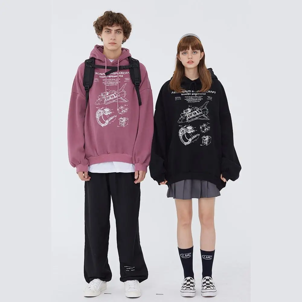 

Уличная одежда большого размера, толстовка с капюшоном для пар, утепленный базовый пуловер с спущенными плечами, Свитшот