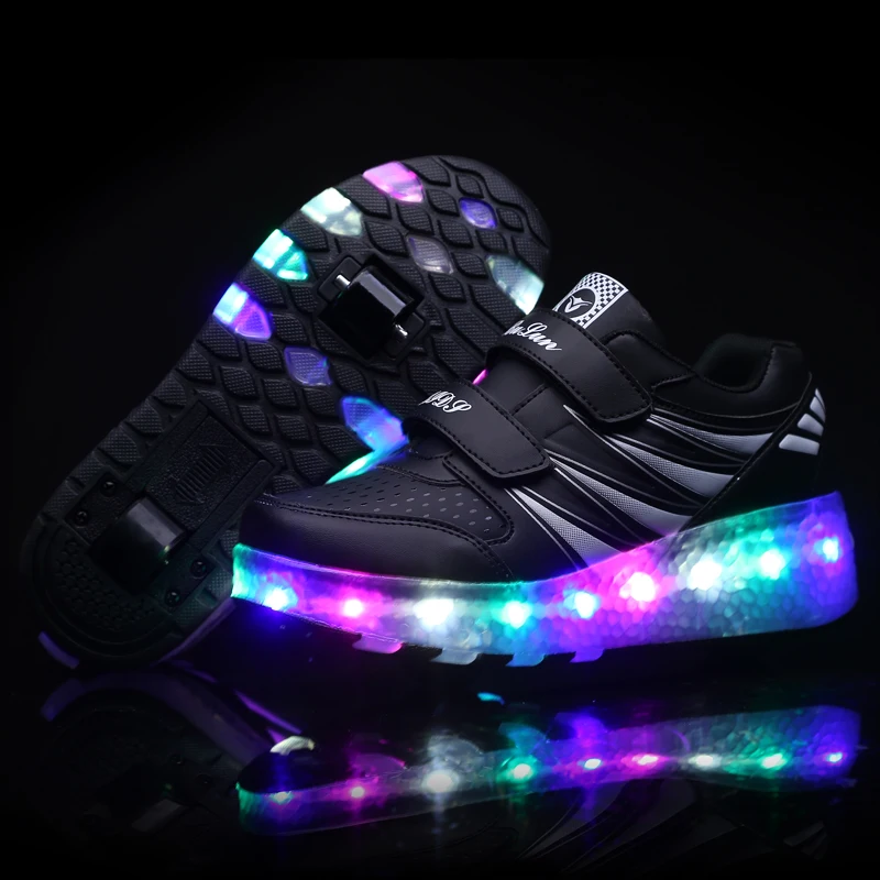 

Two Wheels Luminous Sneakers Black Red Led Light Roller Skate Shoes for Children Kids Led Shoes Boys Girls Shoes Light Up 28-43